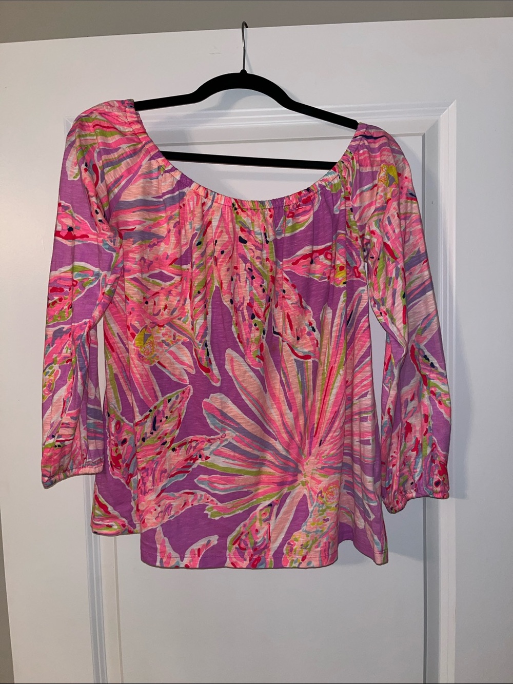 Lilly Pulitzer Pink Multicolor Floral Off-Shoulder Top (Size Medium)
